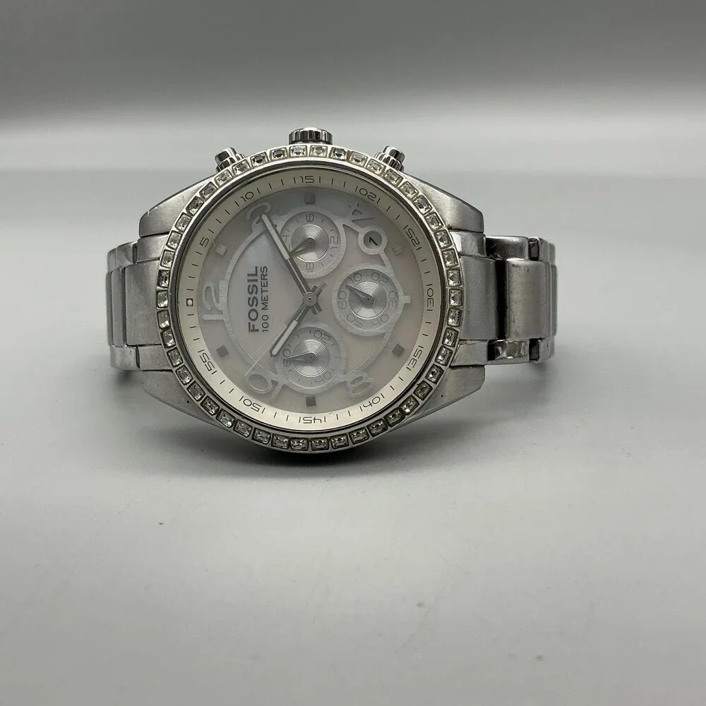 Fossil CH-2542 Womens Watch 40mm MOP Dial Stainless Chronograph New Battery